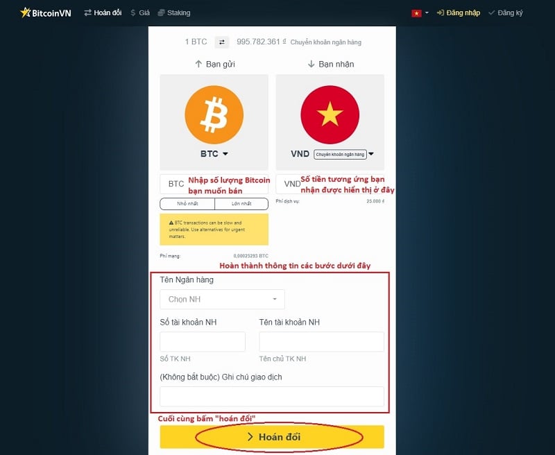 Bạn nhập thông tin và bấm hoán đổi