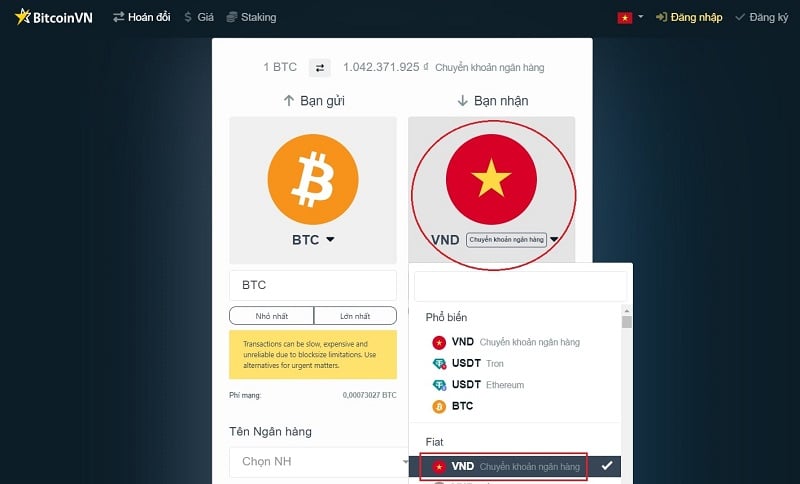 Chọn VND để nhận tiền về tài khoản ngân hàng tại Việt Nam