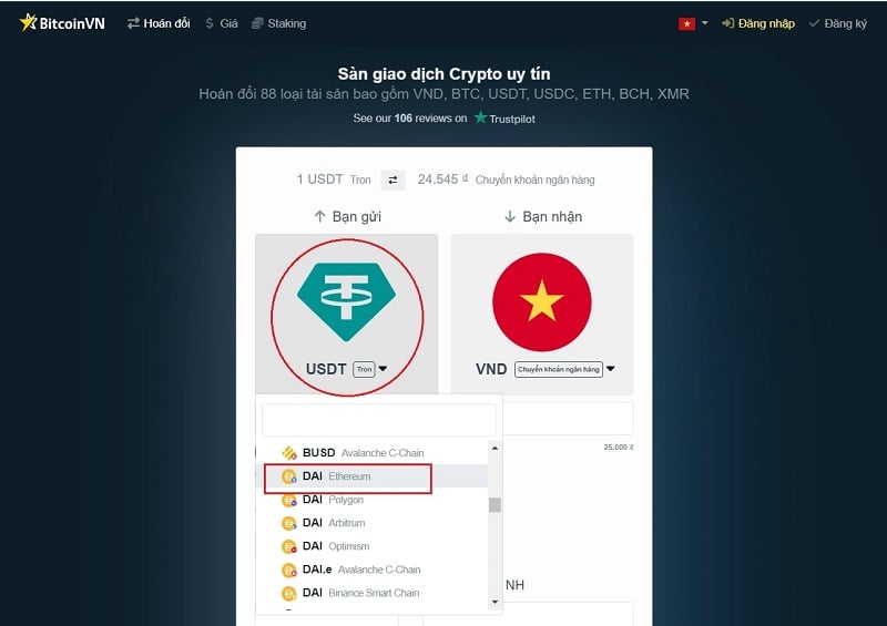 Tại mục "bạn gửi" tìm chọn DAI