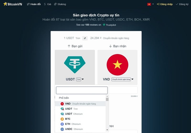 Chọn “VND” dưới mục bạn gửi