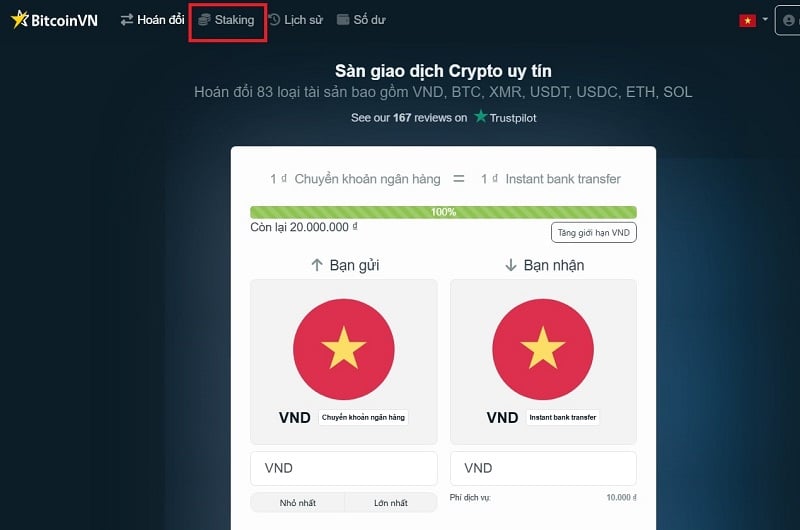 Chọn “Staking”