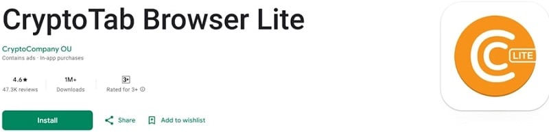 CryptoTAb Browser Lite – Ứng dụng đào Bitcoin tiện lợi