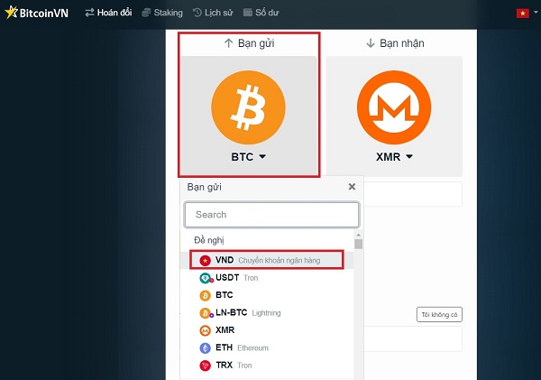Chọn VND (Chuyển khoản ngân hàng)