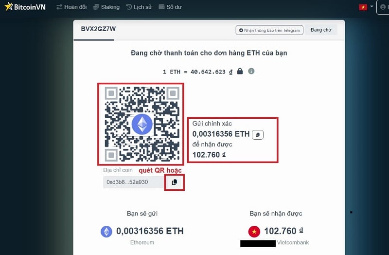 Quét mã QR hoặc sao chép địa chỉ ví để gửi tiền