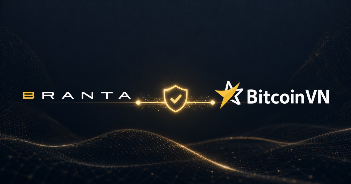 Branta and BitcoinVN logos connected by a secure payment verification shield