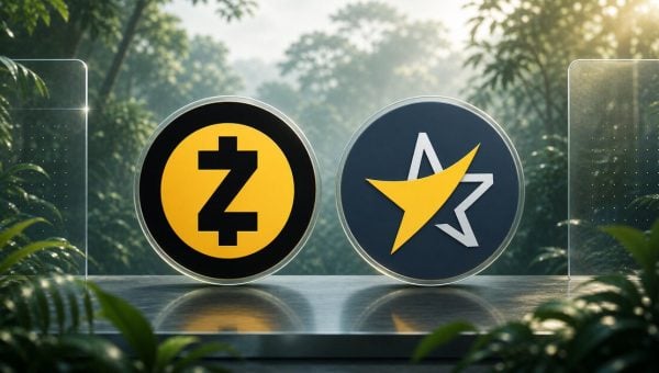 Zcash and BitcoinVN icons side by side in a privacy-themed forest scene