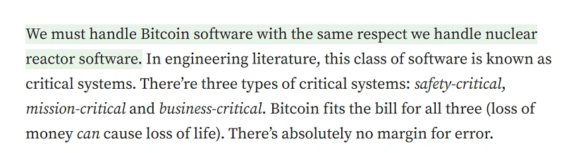 Quote about treating Bitcoin software as critical systems