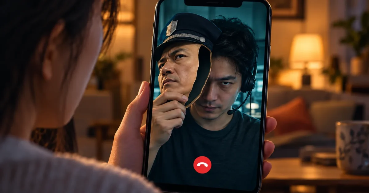 A caller appears to impersonate a police officer during a video call