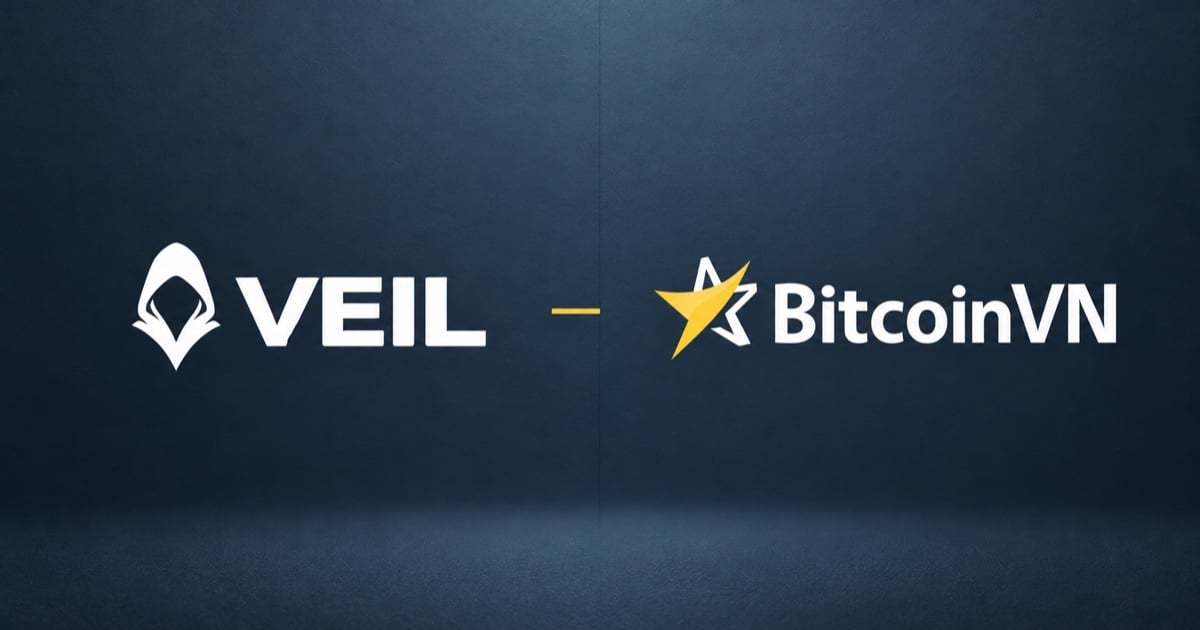 VEIL and BitcoinVN logos side by side on a dark blue-gray background.