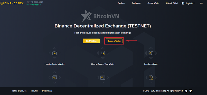 Giao diện mở khóa ví sàn Giao dịch Binance Dex