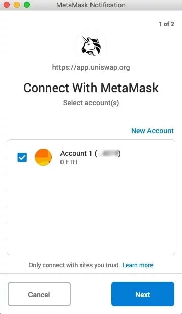 Ví dụ: Cách kết nối MetaMask với sàn giao dịch phi tập trung Uniswap