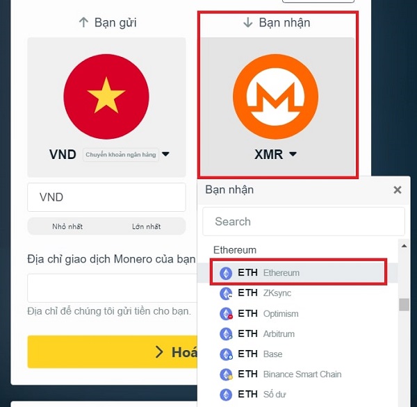 Chọn ETH