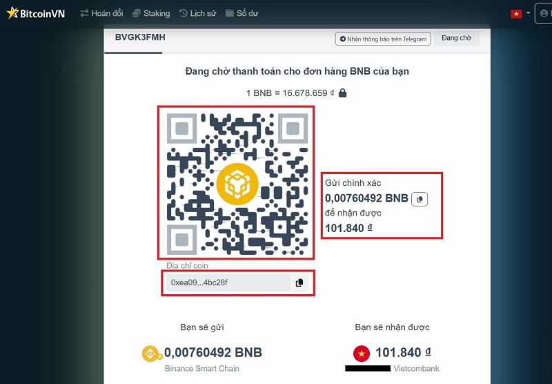 Sau khi thanh toán, BitcoinVN sẽ xác nhận giao dịch và gửi tiền về tài khoản ngân hàng của bạn
