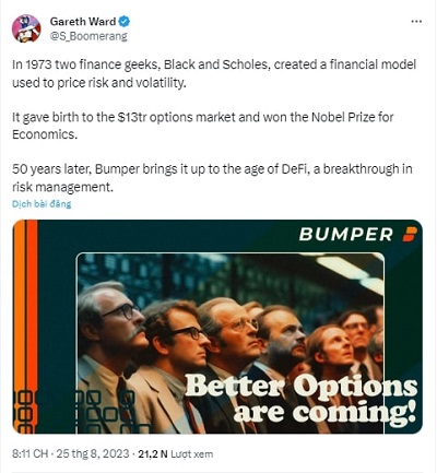 Bài tweet của Gareth Ward - Đồng sáng lập của Bumpe Finance về 'Quyền chọn'