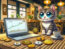 Cat looking at Bitcoin price chart