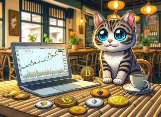 Cat looking at Bitcoin price chart