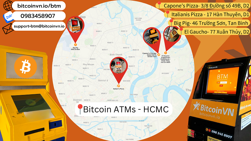 Một số địa điểm đặt Bitcoin ATM tại TP. HCM, Việt Nam