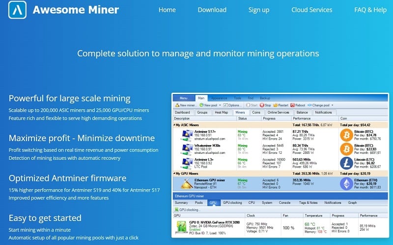 Awesome Miner là phần mềm khai thác bitcoin giúp bạn quản lý phần cứng hiệu quả