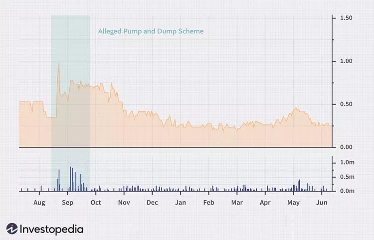 Biểu đồ giá tăng - giảm để giúp bạn hiểu rõ hơn về Pump và Dump là gì (Nguồn: Investopedia)