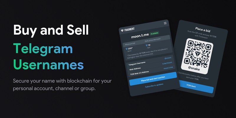 The Telegram Username marketplace Fragment exclusively relies on TON as transactional currency