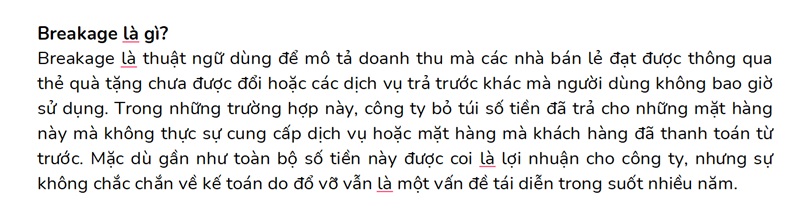 Nguồn: Định nghĩa về Breakage - Investopedia