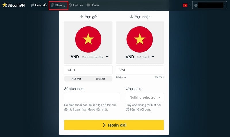 Chọn “Staking”