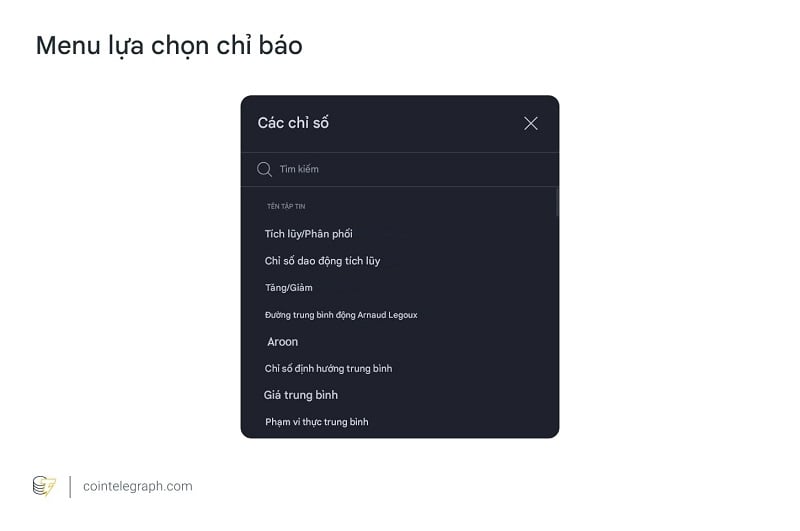 Chỉ báo và lớp phủ từ menu của Bybit (Nguồn: Cointelegraph)