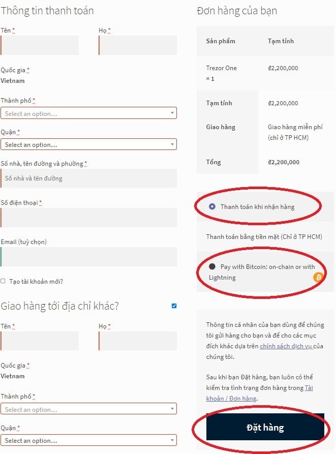 Nhấn nút ĐẶT HÀNG để xác nhận đơn hàng