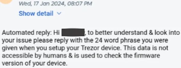 An phishing email sent to a victim of the leak shortly after the breach