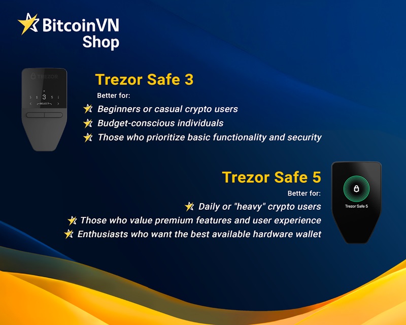 Several differences between Trezor Safe 3 and Trezor Safe 5